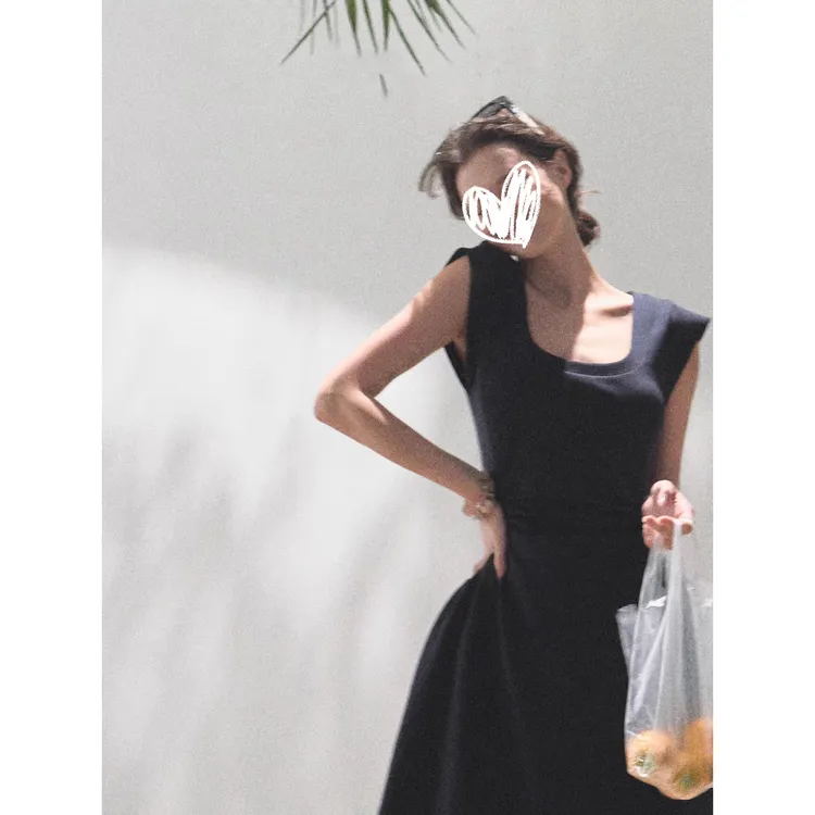FRVXO小岛的夏天 法式气质U领收腰连衣裙夏季无袖长/短裙子