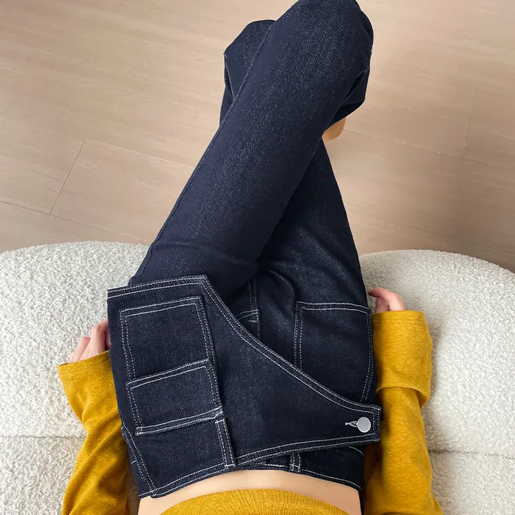 设计感高腰微喇牛仔裤女2025秋新款修身遮胯显瘦假两件小众喇叭裤