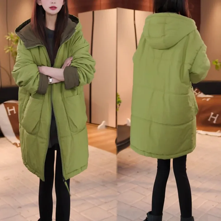 洋气时尚宽松连帽棉服外套2026冬季新款加厚保暖中长款双面穿棉衣