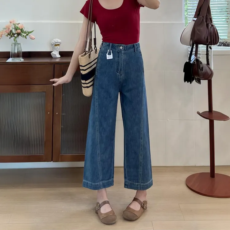 阔腿牛仔裤子女款爆款2025新款夏季小个子显瘦高腰百搭宽松九分裤