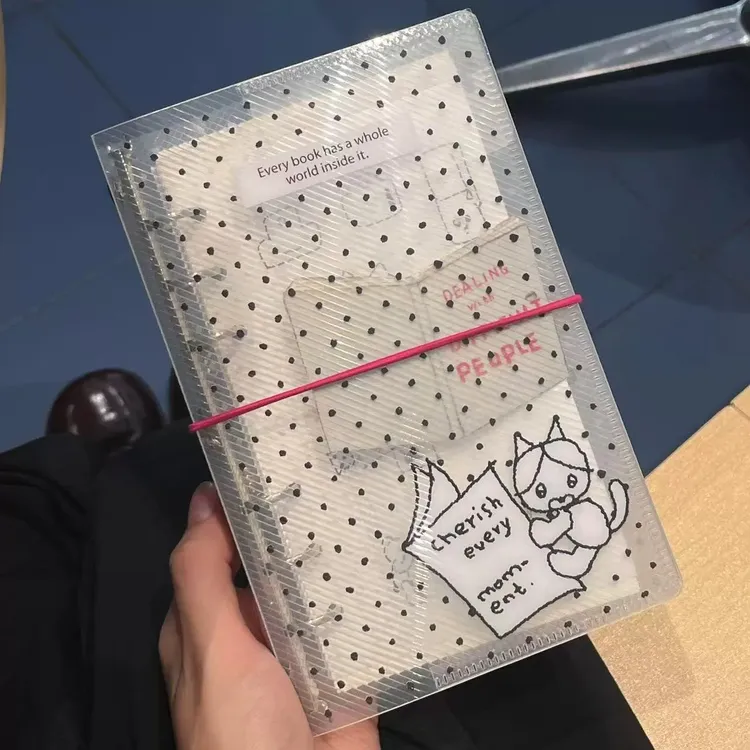 韩系波点小猫A6斜纹pvc活页手帐本可爱高颜值学生笔记本日记本子
