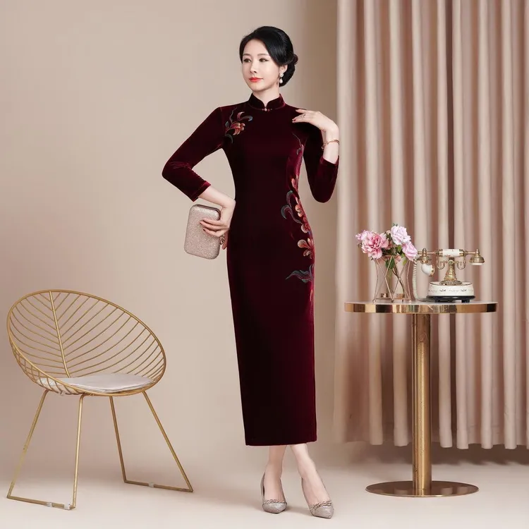 秋冬新中式高贵喜婆婆婚礼气质旗袍中国风喜妈妈宴会大码显瘦礼服