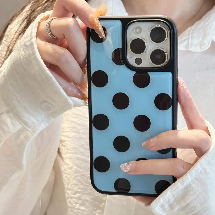 赵露思同款适用16promax苹果15手机壳iphone14滴胶蓝黑波点13防摔