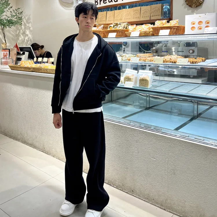 Dc秋冬480G时尚美式重磅连帽卫衣开衫套装男女纯色外套微喇卫裤