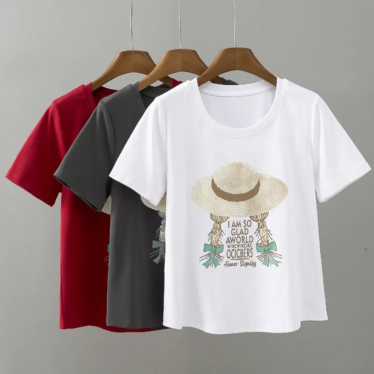 [草帽女孩] 胖妹妹宽松遮肚上衣大码女装2025新款显瘦正肩短袖t恤