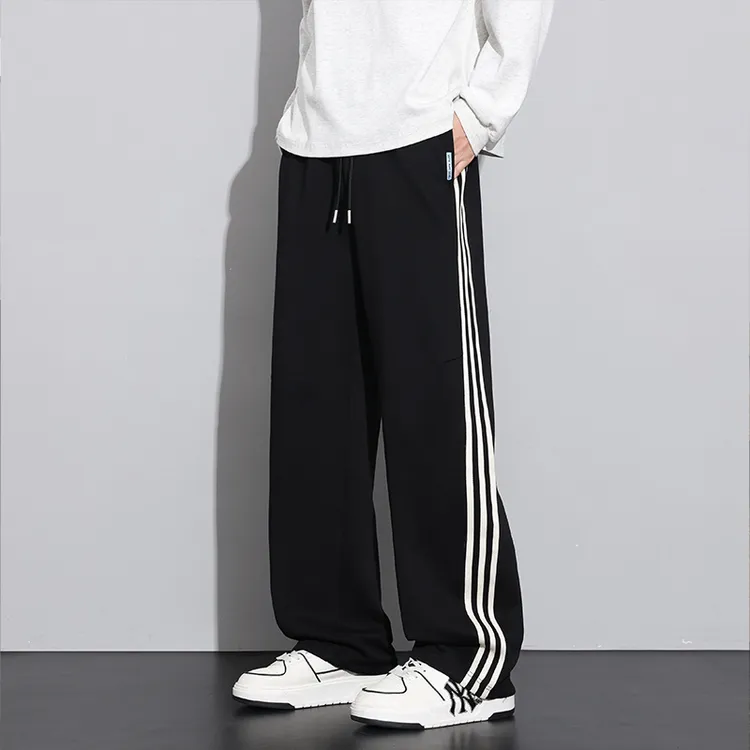 青少年条纹卫裤秋季加肥加大码潮流宽松休闲裤200-300斤针织裤子