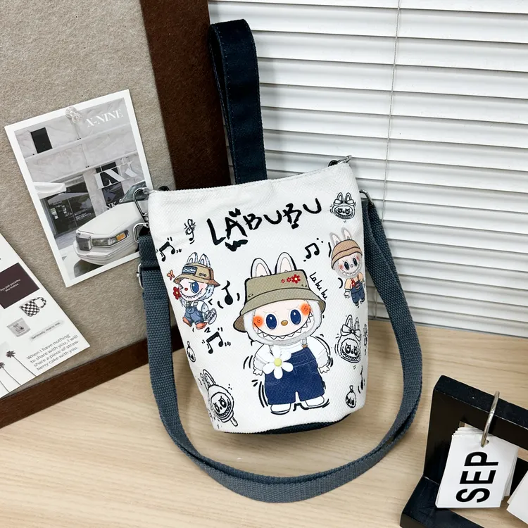 单肩包时尚单肩ins风印花学生水桶包包女款爆款2025新款帆布包