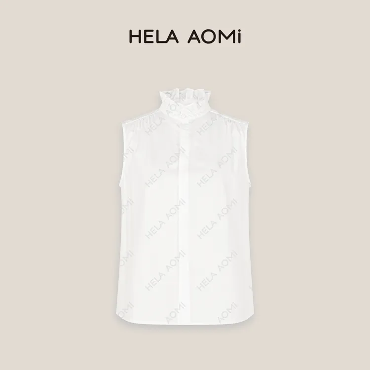 HELA AOMI“叠穿神器”莱赛尔法式白色无袖衬衫荷叶领叠穿内搭上衣