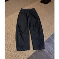 设计师风格立体裁剪宽松廓形显瘦百搭深蓝色棉布牛仔微弯刀休闲裤