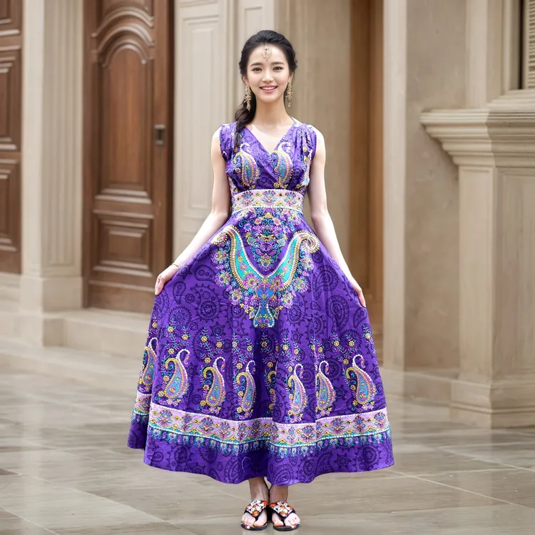 宴会女装夏季民族风气质修身裙长款高贵长裙连衣裙优雅紫色显瘦