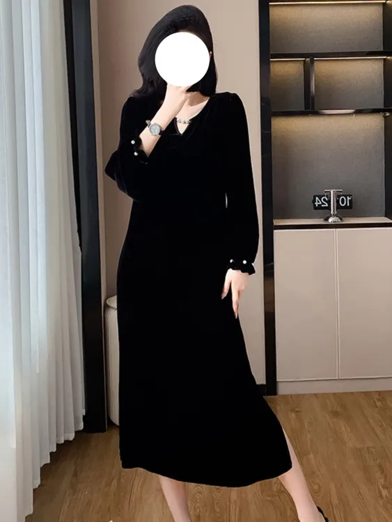 法式轻奢高级感宽松遮肉显瘦连衣裙女胖妹妹秋冬高端时尚减龄裙子