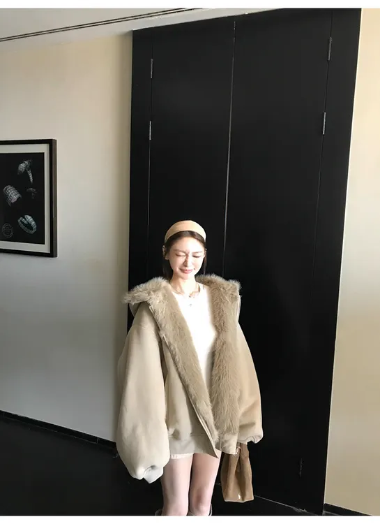 绒绒小雪人 正反两穿！环保仿皮草保暖连帽卫衣外套