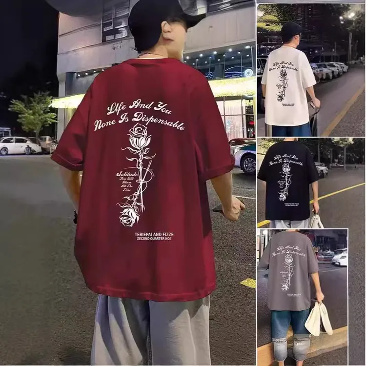 加大码300斤男装宽松酒红色短袖T恤男女装潮牌百搭休闲洋气男装