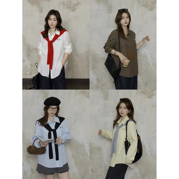 现货9514D 大婉酱微胖定制【秋晨衫】莱赛尔长袖衬衫秋刺绣百搭上衣