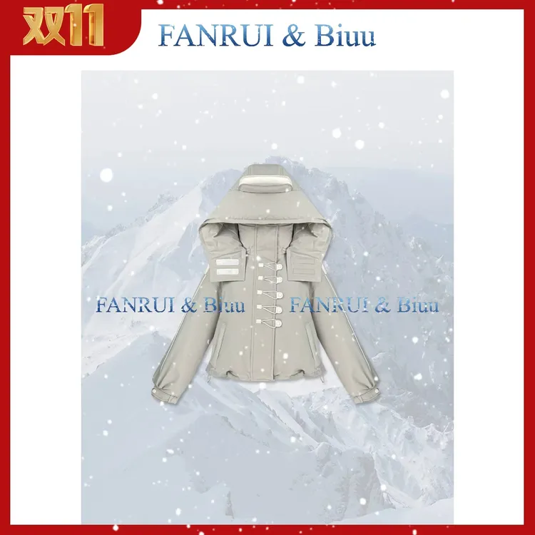 抖音双11泛芮「侘静山野」定制纽扣高级感冲锋衣羽绒服外套女B19156