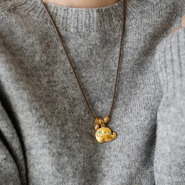 铜布艺项链 新中式复古小象长款项链女秋冬小众设计感毛衣链配饰 