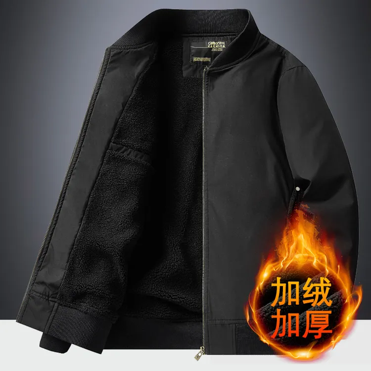 秋冬季棉衣男加绒厚款美式工装纯棉水洗保暖宽松冬装中年棉服外套