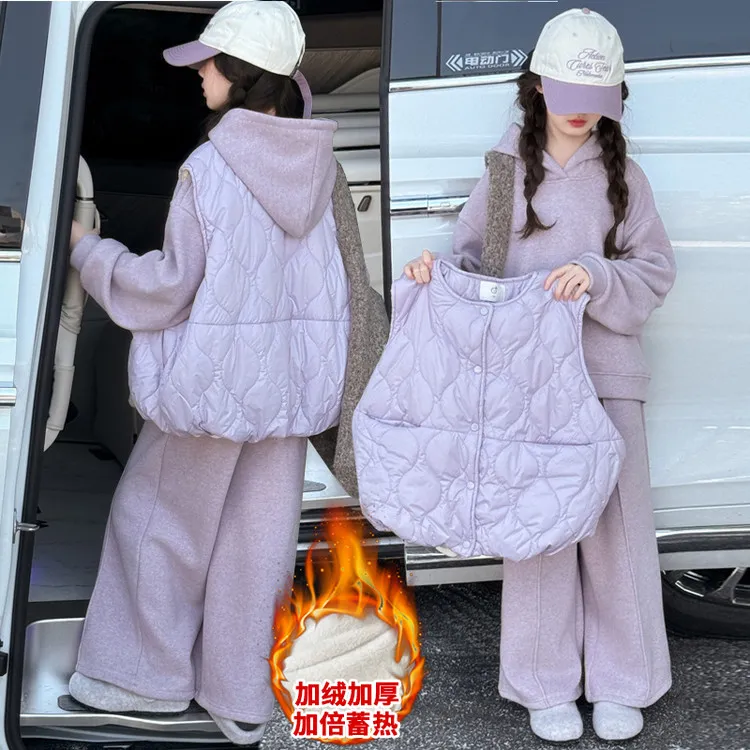 【丫丫童装】2025新款女中大童加绒加厚马甲三件套-CZJR6823