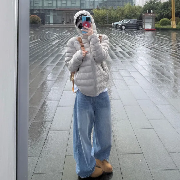 浅色直筒牛仔裤女2025年秋冬新款小个子高腰垂感宽松阔腿裤加绒