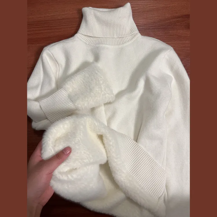 2025加绒加厚高领毛衣女秋冬季新款爆款保暖针织一体绒内搭打底衫