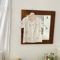 26139 撞色刺绣彩色花边衬衫设计感上衣