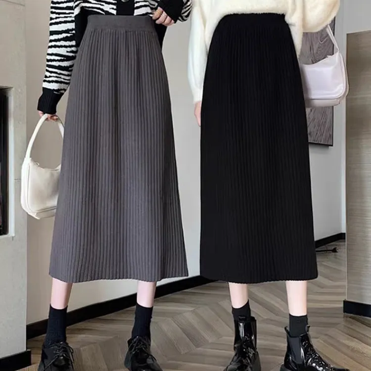 【201-400】秋冬厚款针织半裙黑色半身裙简约百搭捡漏福利