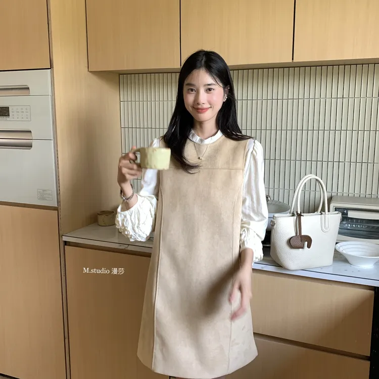 曼加斯少女♡分割小设计麂皮绒背心连衣裙