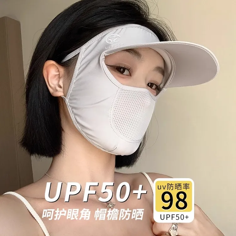 新防紫外线防晒面罩女夏季带帽檐遮全脸透气脸基尼冰丝护眼角口罩