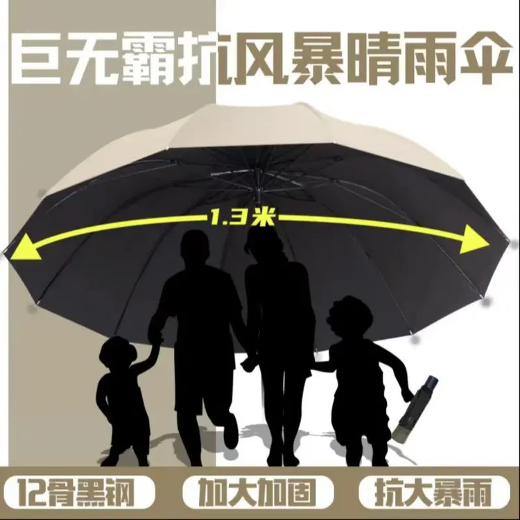 【新款】十二骨超大号折叠防爆晴雨两用12骨加大加固三四人遮阳伞