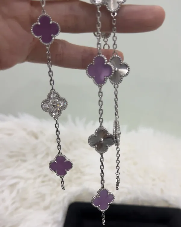 铜合金手链 新色 紫罗兰五花四叶草贝贝锆石镭射手链轻奢百搭