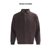 YIHAO STUDIO秋冬男款老钱风高级时尚轻奢针织秋季衫假两件毛衣