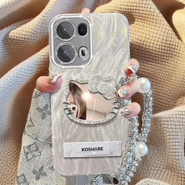 自带镜头膜OPPOReno13Pro手机壳镶钻kt猫镜子PKK110全包reno13羽