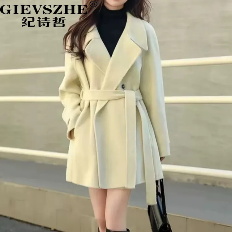 纪诗哲米白色双面羊毛大衣女秋冬高级感新款小个子修身小香风外套