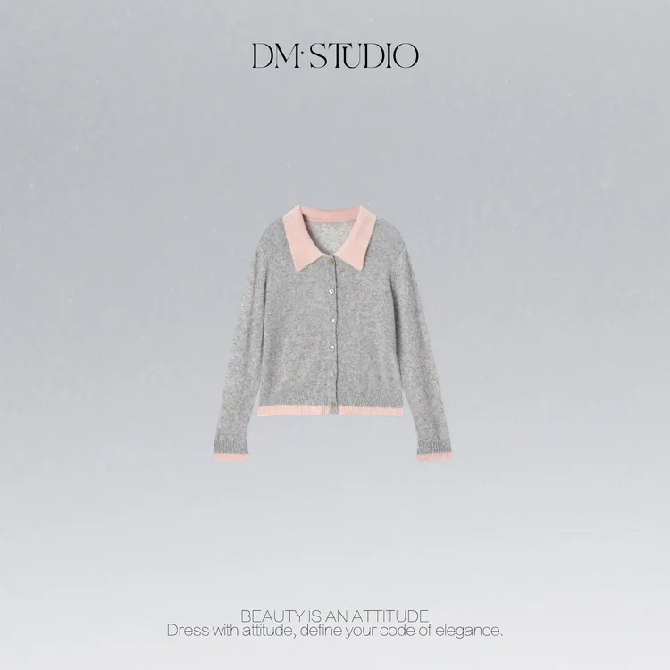 DEDM•STUDIO/减龄绵羊毛混纺翻领排扣针织开衫毛衣2508ZZS/5695