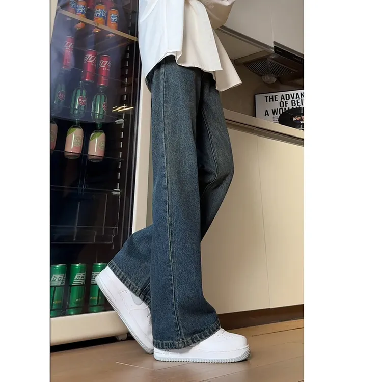 cleanfit牛仔裤男微喇直筒款显瘦显高裤子秋季潮牌美式复古拖地裤