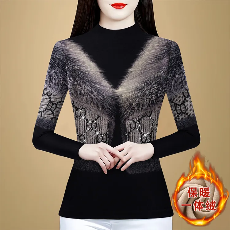 新款高级感双面德绒洋气保暖时尚百搭显瘦圆领上衣秋冬