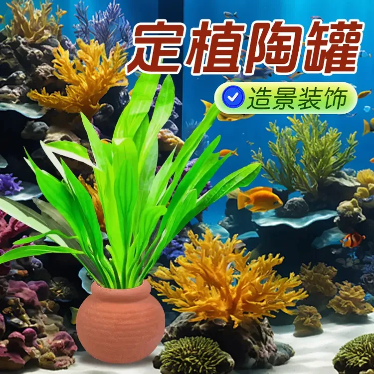陶罐水草用鱼缸造景摆件水草定植陶罐陶瓷水草专用沉底环新手可用