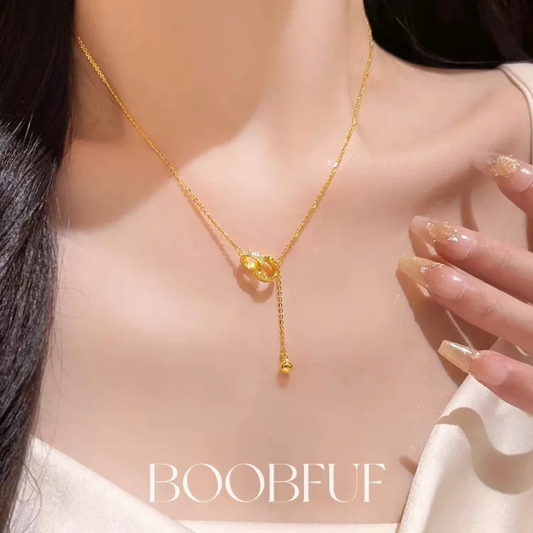 铜合金项链 环环相扣项链女款经典时尚气质百搭设计款简约锁骨链