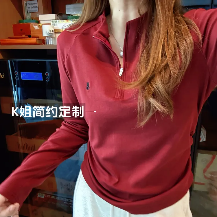 GTNER“KK定制”早秋新款立领刺绣半拉链打底衫休闲长袖T恤D2081