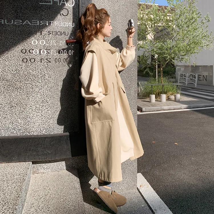 卡其色休闲卫衣裙套装女春秋2025新款慵懒风宽松马甲连衣裙两件套