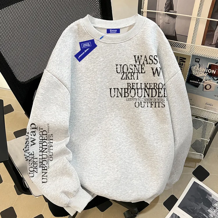 WASSUP UOSNE重磅圆领卫衣男秋季cleanfit硬挺短宽休闲百搭上衣服