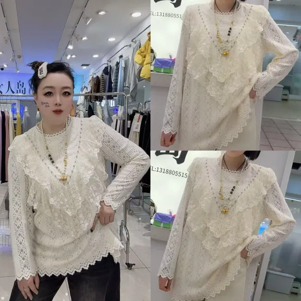 21815法式高级感蕾丝衫（衣长72左右）