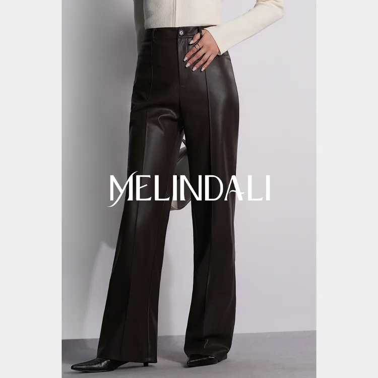 Melinda Li【气场大长腿】梦颖私服显瘦PU蛋白皮直筒皮裤长裤子秋冬