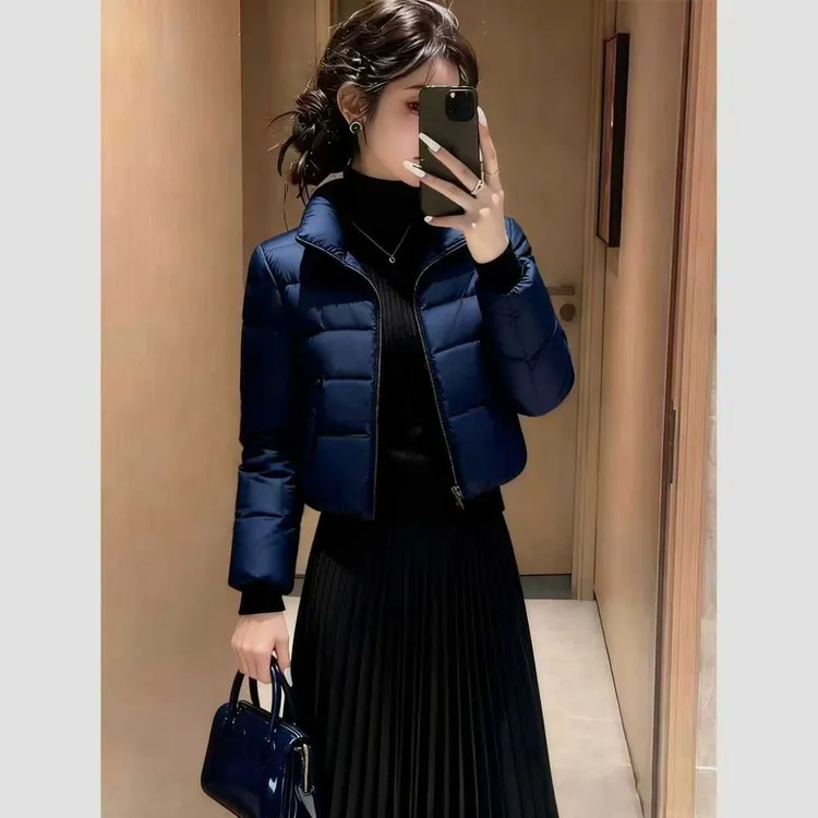 2025冬季新款藏青短款加厚棉服女立领显瘦保暖修身外套时尚洋气