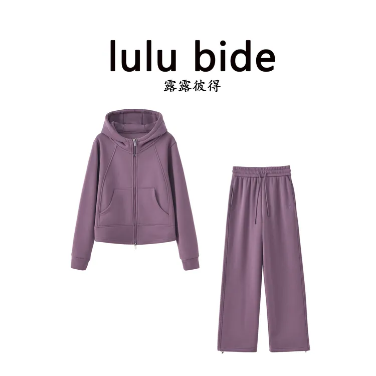 lulubide/露露彼得 2025新款冬季加绒运动休闲连帽拉链套装25-88