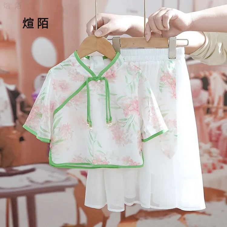 女孩宝宝夏装新款夏季汉服两件套半身裙薄款超仙小童中国古风裙子