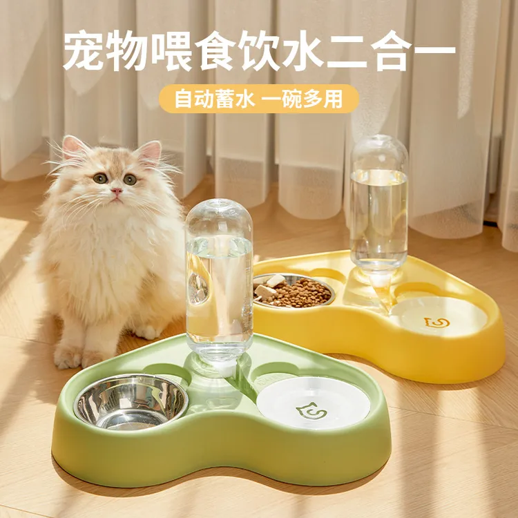 新款猫咪喂食器喂水碗水粮一体二合一式宠物猫碗宠物用品
