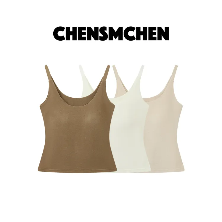 CHENSMCHEN 短款简约纯色U领细肩带一体式吊带背心CSB9939NL
