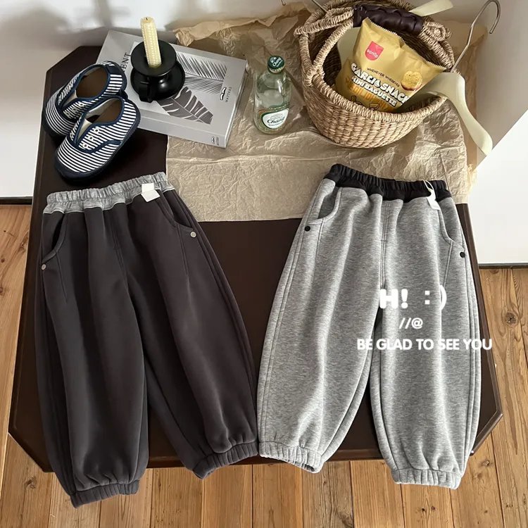 【加绒】郝叔童品秋冬新款2025潮牌男童高货加绒螺纹卫裤潮kkHI5353