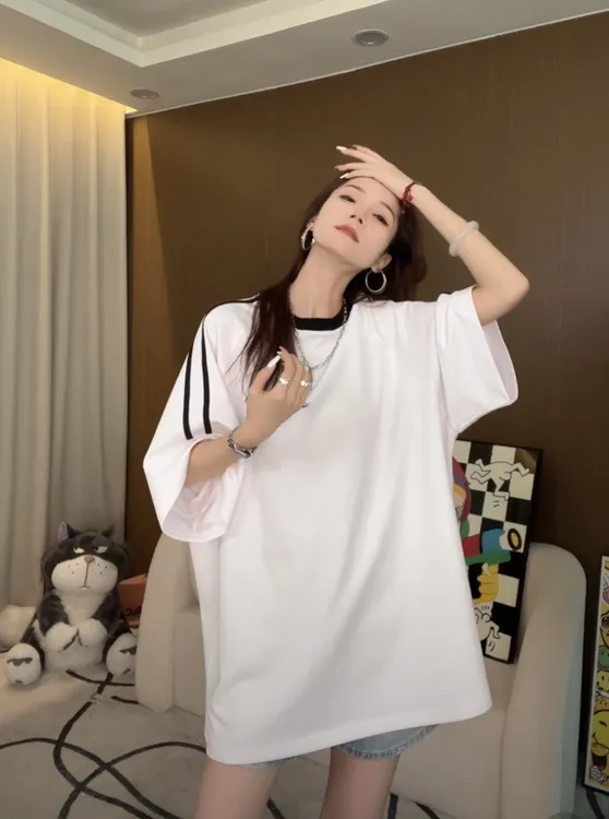 2025年夏季新款大号净版擦肩肩线撞色休闲百搭遮屁股宽松T恤60005